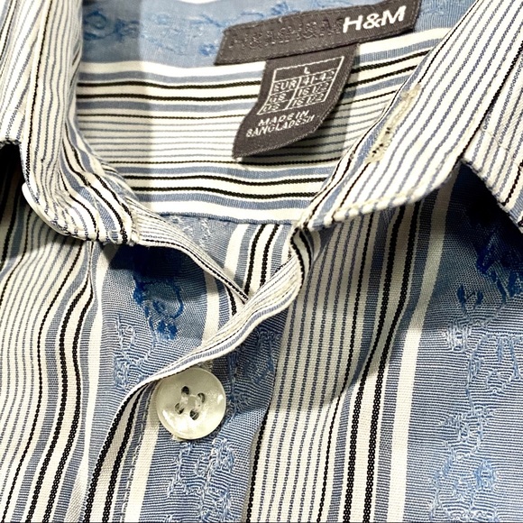 EUC H&M Casual Button up Blue Stripe Shirt, L - Picture 7 of 11
